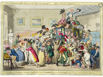 Ein Schwarm englischer Bienen im kaiserlichen Wagen!! - Wer hätte das gedacht!! Eine Szene im London Museum, Piccadilly, oder ein Blick auf die Beute des Ehrgeizes, die in der Schlacht von Waterloo genommen wurde von George Cruikshank